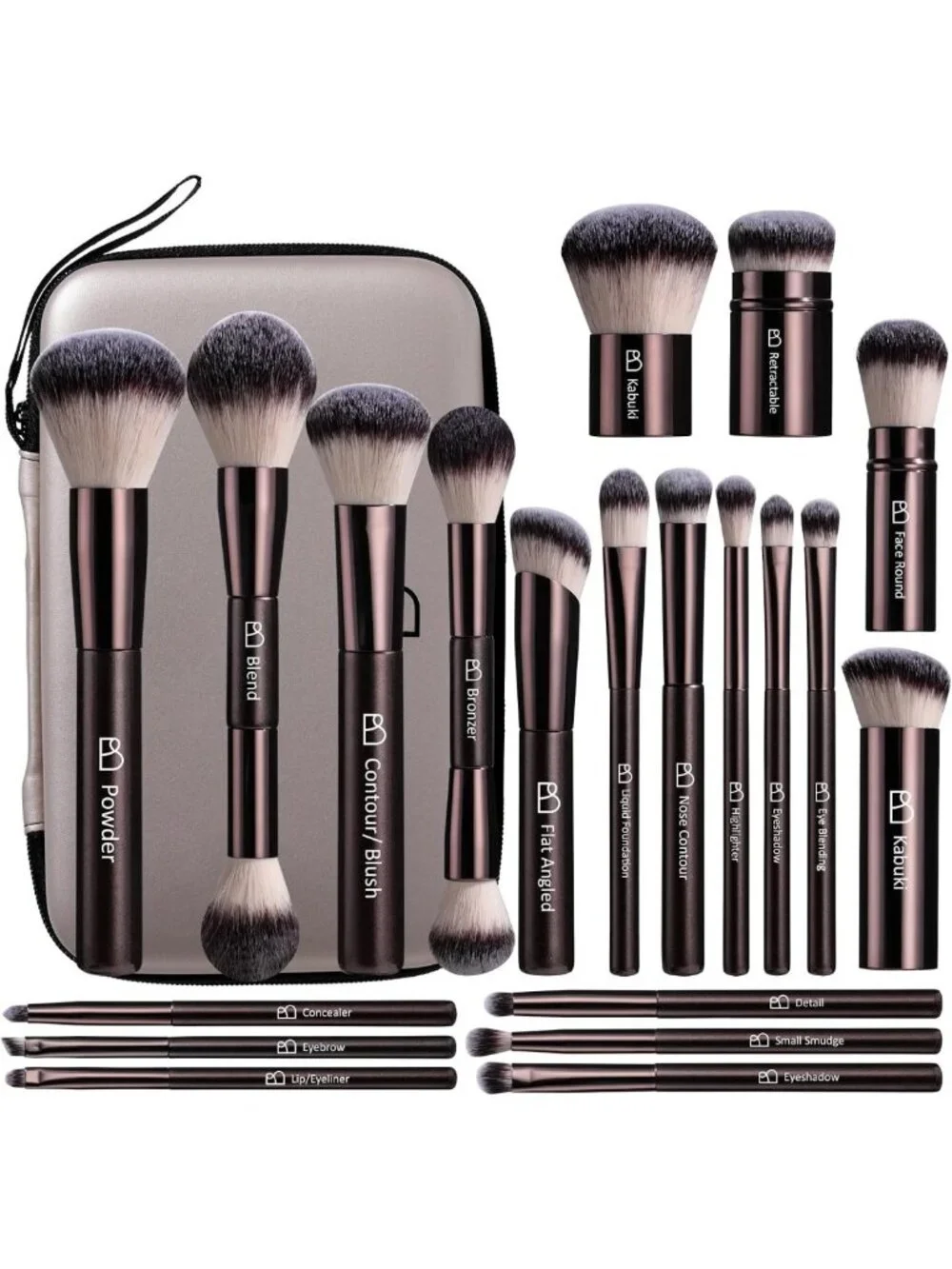 20PCS Professional Makeup Brush Set with Travel Case - Synthetic Brushes for